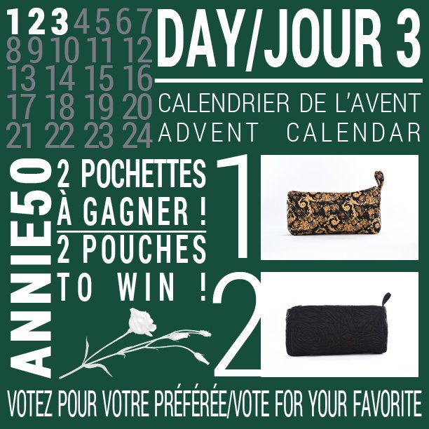 Jour 3 du calendrier de l'Avent! Cette fois-ci nous avons des pochettes à faire gagner! - Day 3 of our Advent calendar! This time we have some pouches for you to win! #AdventCalendar #calendrierdelavent #modequebecoise #Noel #christmasshopping