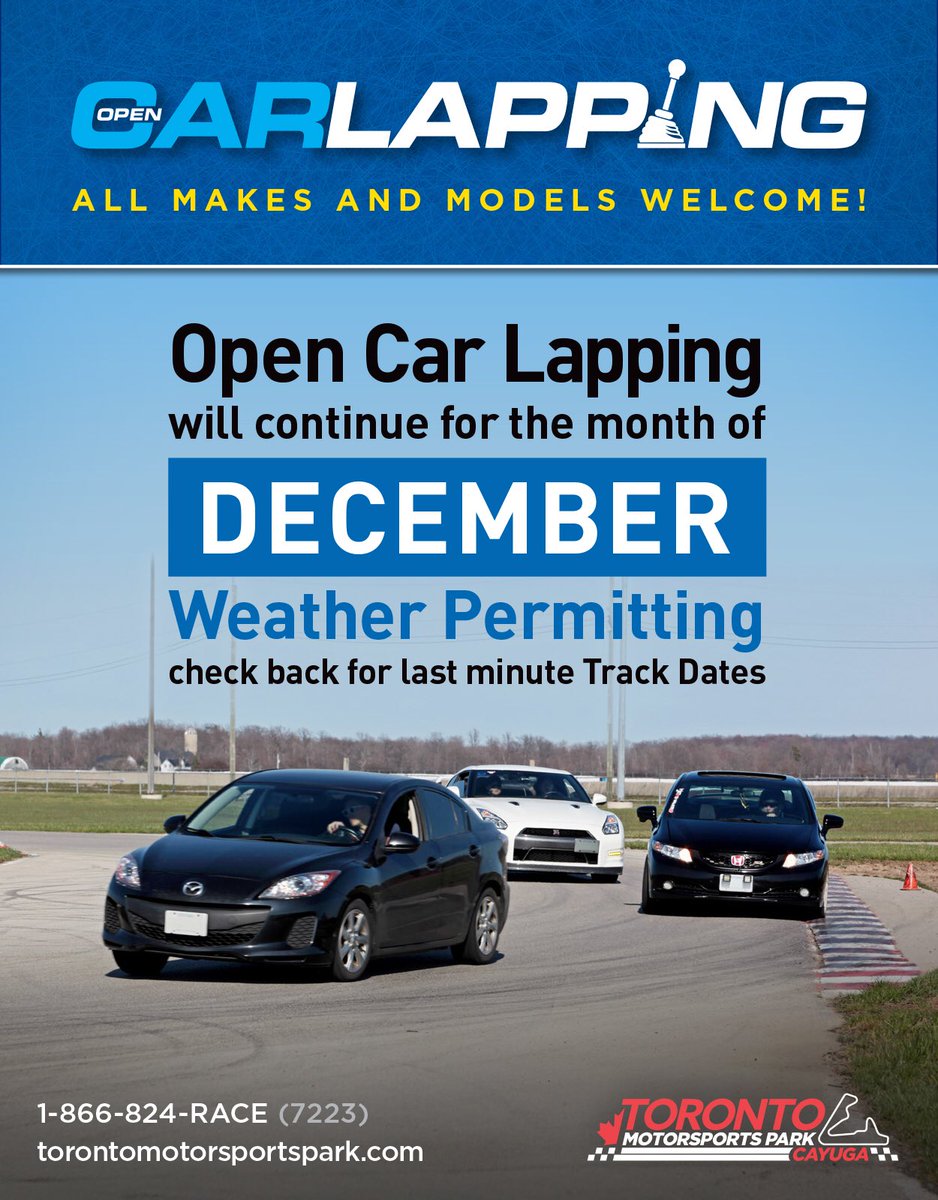TMPCayuga's tweet photo. For those who have been asking, the road course will be open during the month of December! Make sure to check back in with us weekly for dates to be added. #TMPLapping #Mazda3 #HondaCivic #NissanGTR #roadcourse #streetracing #tuner #streetlegal #performance https://t.co/9beZbTkGe0