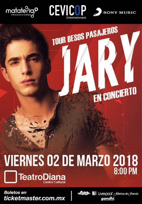 Jaryoficial's tweet photo. Guadalajara, estoy feliz de llegar a mi tierra con el #TourBesosPasajeros el próximo 2 de marzo, será un día increíble! Quien me acompañará en el @TeatroDiana? 

Boletos ya a la venta en @Ticketmaster_me https://t.co/dSa7EJWf5O https://t.co/wHa4Rrxmb5