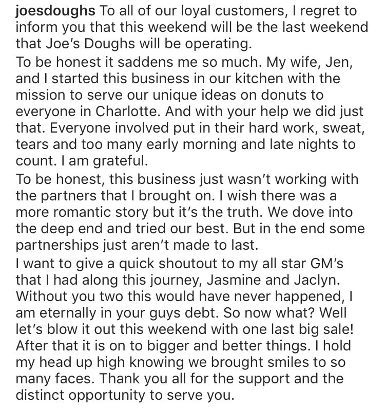 Officially sold out. It’s the end of a chapter. Thank you ALL for the love and support. The amazing messages, posts, and comments we’ve received have been overwhelming. We love each and every one of you and were honored to serve you for the time that we did. Happy Donut-ing!