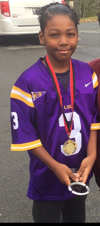 nika902's tweet photo. So proud of Baby Boy winning team MVP🏈🏆wearing his Lucky LSU Beckham Jr jersey @OBJ_3 https://t.co/Tv7PxLa8bM