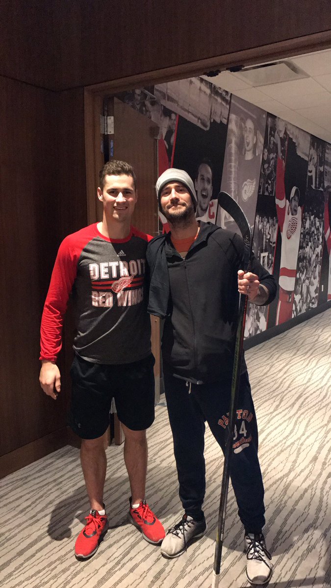 CMPunk's tweet photo. Gotta thank the entire @DetroitRedWings organization for everything this week.Especially Brady, Mike Kadar, and @Dylanlarkin39 for the twig! https://t.co/wSgHONxhn0