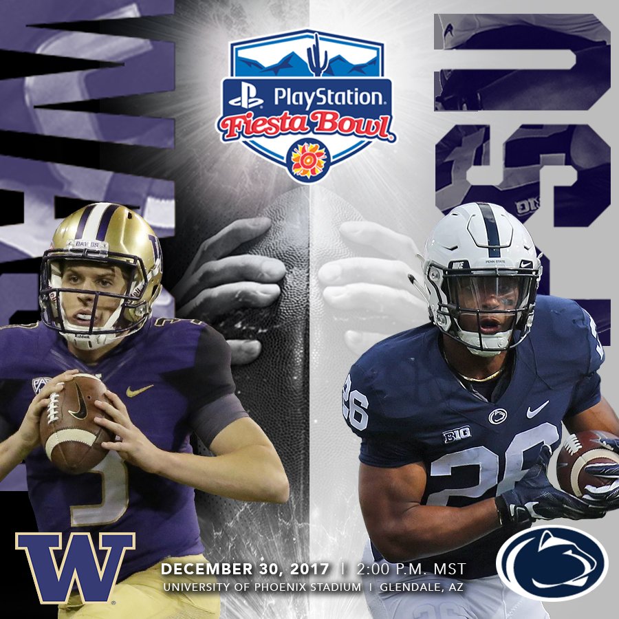 Fiesta Sports Foundation (@fiesta_bowl) on Twitter photo It's official: <a href="/UW_Football/">Washington Football</a> and @PennStateFBall are heading to the 2017 <a href="/PlayStation/">PlayStation</a> #FiestaBowl 🏈.
Get your tickets here: bit.ly/2017FiestaBowl It's official: <a href="/UW_Football/">Washington Football</a> and @PennStateFBall are heading to the 2017 <a href="/PlayStation/">PlayStation</a> #FiestaBowl 🏈.
Get your tickets here: bit.ly/2017FiestaBowl