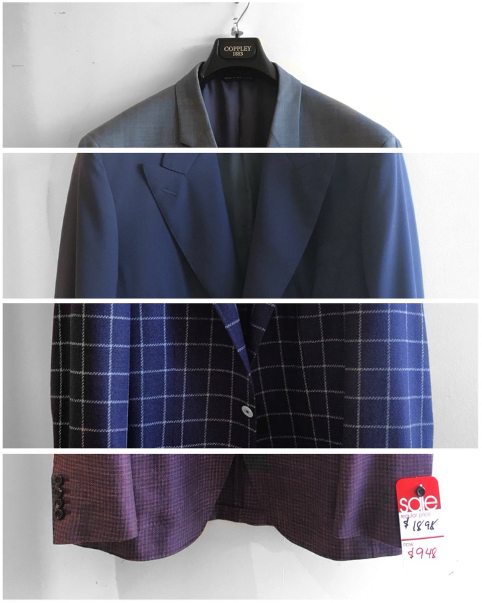 SaulKorman's tweet photo. Pictured here are Canali and Coppley suits & sports jackets that are 50% off.
You’ll find other amazing deals like this at Korry’s part of our #HolidaySale!
•
#korrys #holiday #holidaysale #menswear #torontomenswear #toronto #greektown #canada https://t.co/k6dXra1DPE