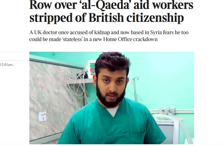 Interesting article on a UK doctor in Syria who fears being made stateless due to allegations of his links with AQ: thetimes.co.uk/article/row-ov…
