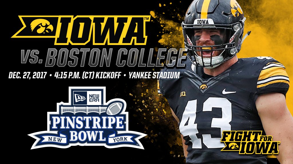 TheIowaHawkeyes's tweet photo. #Hawkeyes to the @PinstripeBowl @yankeestadium

Tickets Available at: https://t.co/YOgp8ywTRo

Official bowl travel packages available at: https://t.co/VjxNgKx3aY https://t.co/6jySc9pAeL