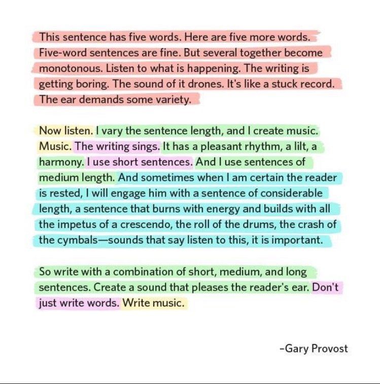 procopywriters's tweet photo. "Write music." Invaluable advice from Gary Provost on sentence lengths. 
Thanks to @gristonline for sharing with us. 
#copywriting https://t.co/TN16xponoJ