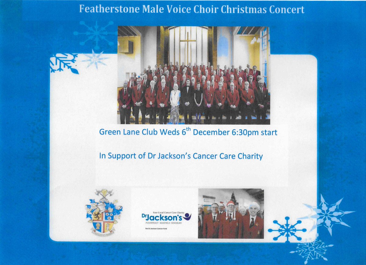 Featherstone MVC (@fmv_choir) on Twitter photo Our Christmas concerts are in Full swing, our next is at the Green lane Club Featherstone on Weds 6th December 6:30 pm start all proceeds in aid of <a href="/DrJacksons/">Dr Jacksons</a> Our Christmas concerts are in Full swing, our next is at the Green lane Club Featherstone on Weds 6th December 6:30 pm start all proceeds in aid of <a href="/DrJacksons/">Dr Jacksons</a>