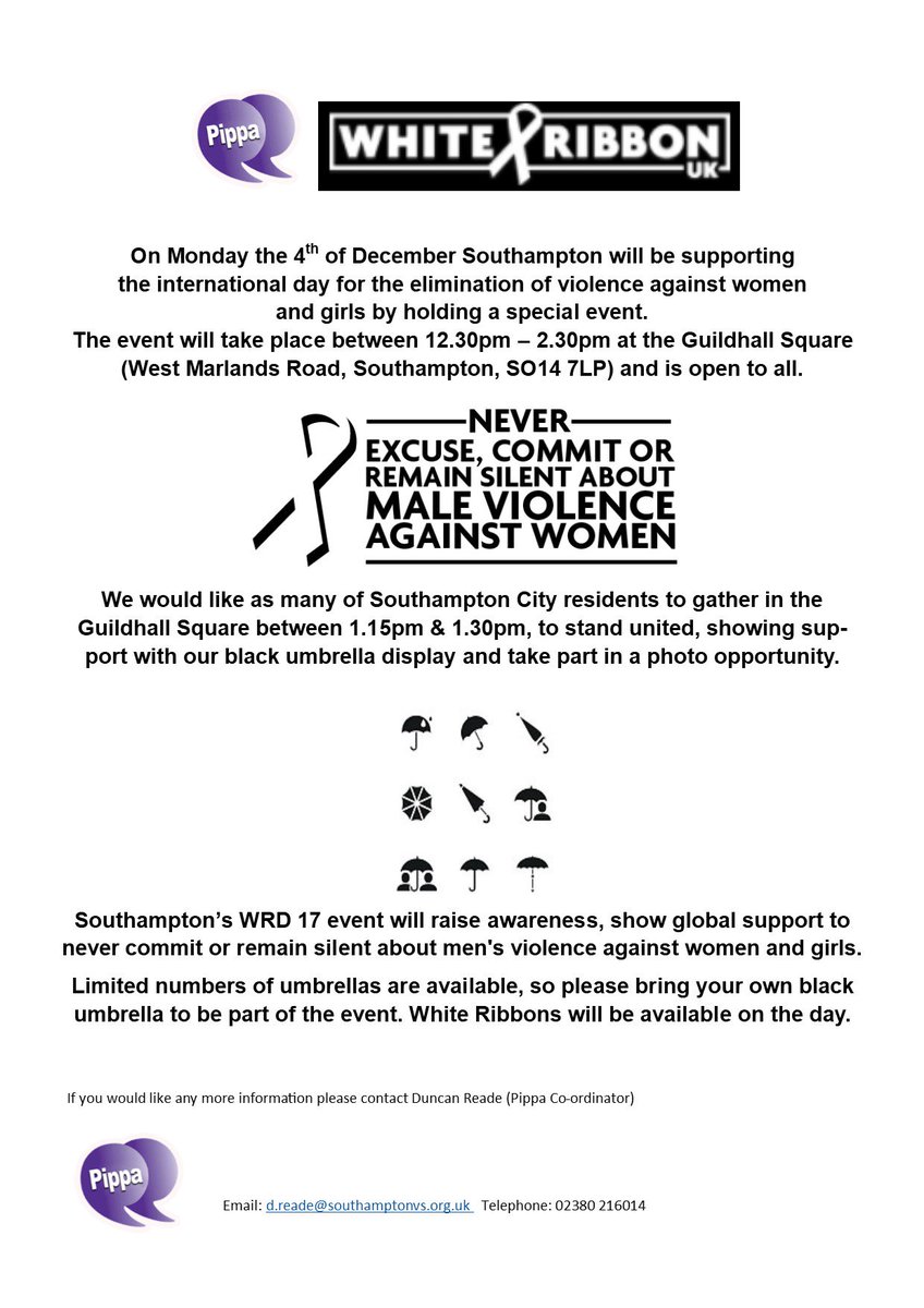 kinge_rebecca's tweet photo. Getting ready for #WhiteRibbonDay #WRD2017 #Southampton Mon 4 Dec at lunchtime in @GuildhallSoton with @Pippa_Alliance. Speak up together about violence against women. Please RT @MettricksGH https://t.co/gLilmH4RkB