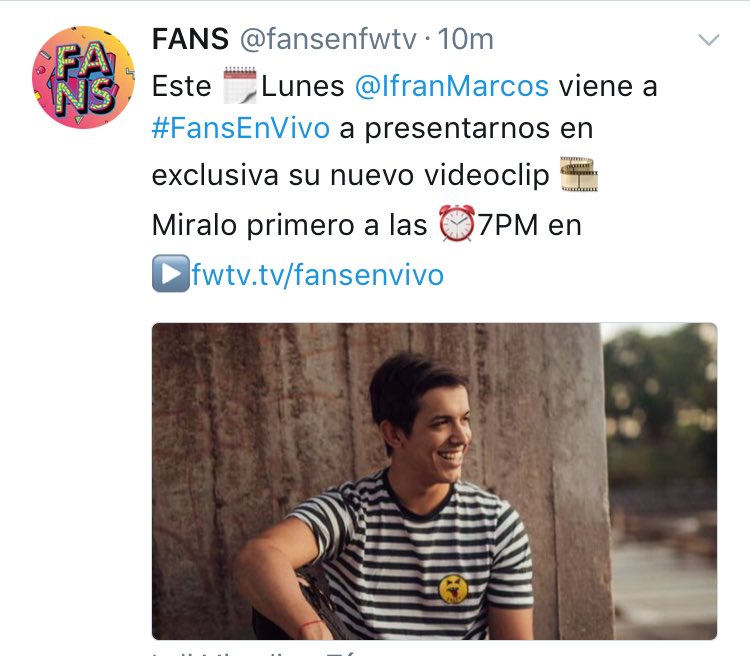 IfranMarcos's tweet photo. Mañana 19:00 hs por @fansenfwtv  presento el videoclip de @paiuok y voy a estar en el programa, te lo vas a perder??? 😱😄😊 https://t.co/fC68KOWxqL