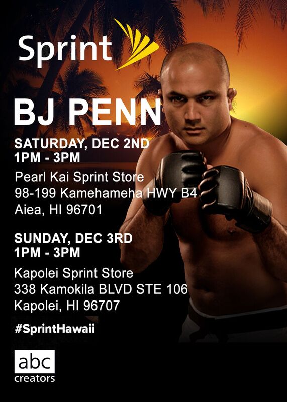#Hawaii we're back at it today! Come meet #BJPenn at the #Sprint Kapolei store today Sun. 12/3 (1-3p) <a href="/bjpenndotcom/">bjpenndotcom</a> #SprintHawaii