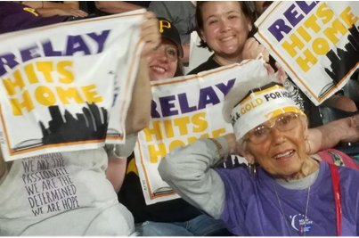 GoFlytes's tweet photo. <3 @RelayForLife supporters with their #FLYTES cheering @Pirates game this past summer- AWESOME! https://t.co/yhwRAzOHfL