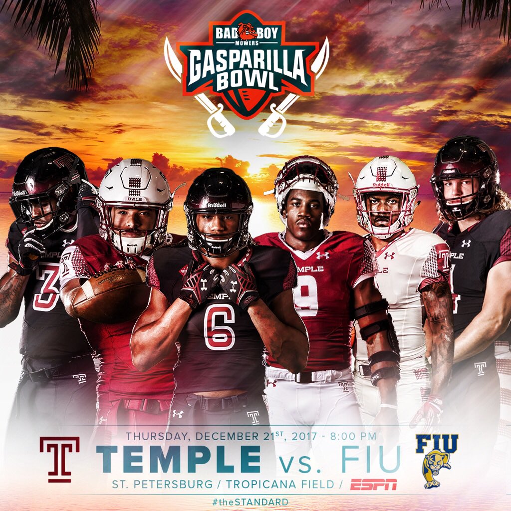 Temple_FB's tweet photo. We hear Florida’s nice this time of year... ☀️ 

👉 Gasparilla Bowl
📍 Tropicana Field
⏰ 8 PM

TICKETS: https://t.co/3NIy5Ur77L

#theSTANDARD https://t.co/2J2CQUJTBB