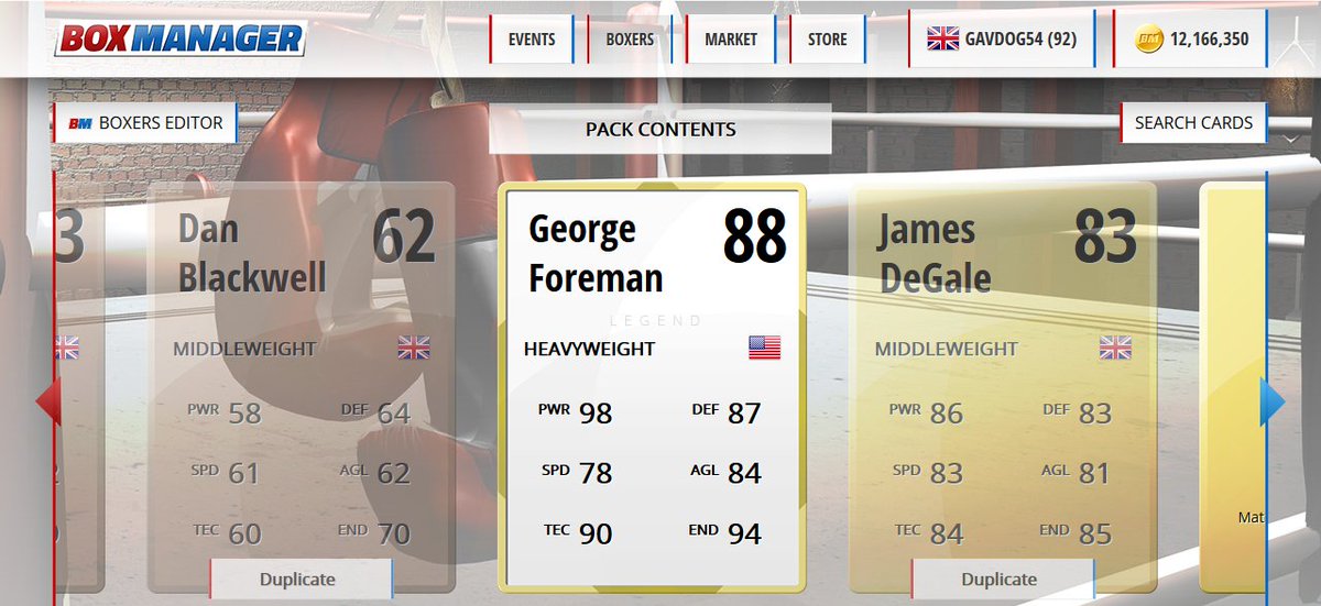 BoxManagerGame's tweet image. New George Foreman card available in packs! This absolute beast of a legend has 98 power boxingmanagergame.com/store