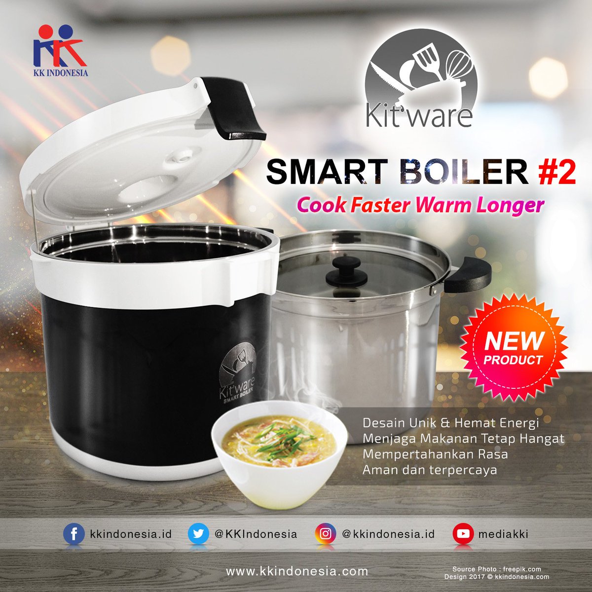 KKIndonesia's tweet photo. SMARTBOILER #2.
Manfaat:
- Membuat makanan tetap FRESH
- MengHEMAT WAKTU memasak - Lebih AMAN
- Makanan terjaga NUTRISInya
- HEMAT gas/listrik
SMARTBOILER #2
Cook Faster, Warm Longer
#kkindonesia #kitware #smartBoiler2 #peralatanRumahTangga #CookFasterWarmLonger #AlatMasak https://t.co/nX2Dkp30ja