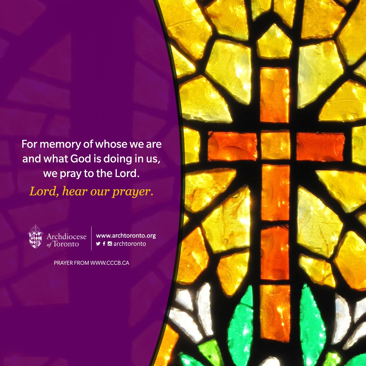 archtoronto's tweet photo. For memory of whose we are and what God is doing in us, we pray to the Lord. #lordhearourprayer https://t.co/GpFGICWLBq