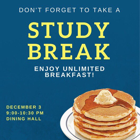 ETBUSGA's tweet photo. Take break from your studies and enjoy some flap jacks!! Good luck to everyone taking their finals this week! https://t.co/he4gJecUgh