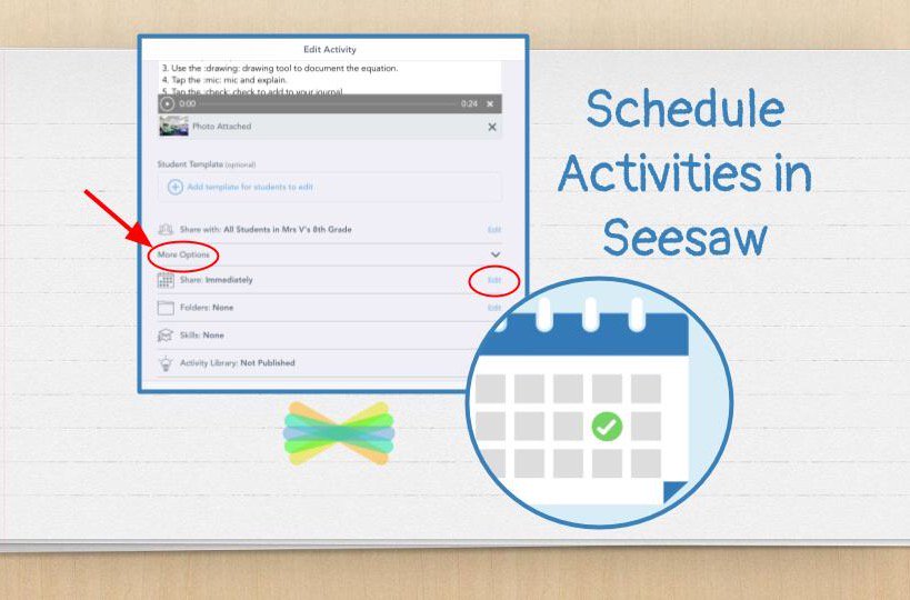 Seesaw's tweet image. With Seesaw Plus or Seesaw for Schools, you can now schedule activities for dates and times in the future! Make sure you’ve updated your iOS app! bit.ly/2kaS0zX