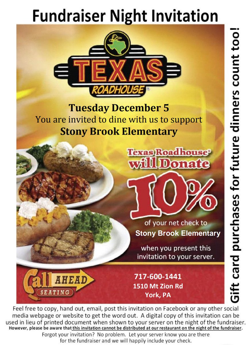 Stony Brook's night at Texas Roadhouse is coming up this Tuesday, 12/5!