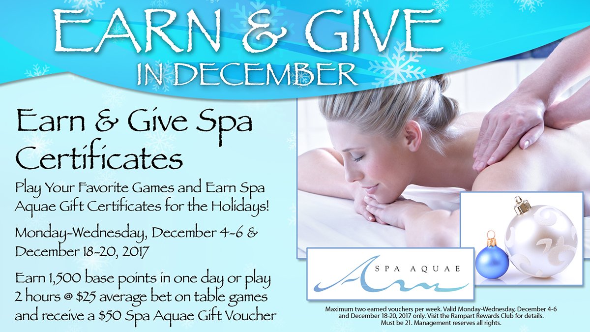 RampartCasino's tweet photo. Here is a great deal just in time for the holidays! #SpaAquae #RampartCasino #GiftCertificates https://t.co/oni2OKwwgS