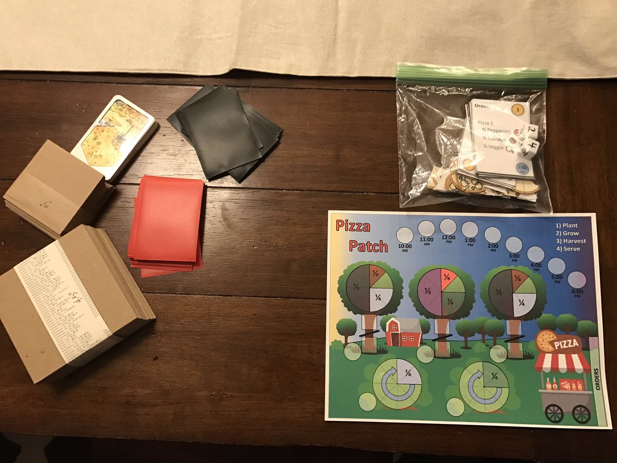 StellarisGames's tweet image. Playtesting of Daddy/Daughter designed game #PizzaPatch proceeding nicely. Time for a component upgrade!!