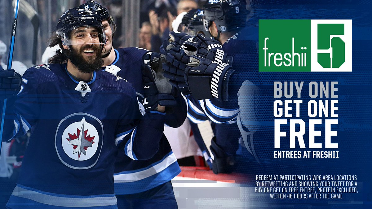 Since the #NHLJets scored FIVE times tonight (so far...), YOU win with BUY ONE, GET ONE FREE <a href="/freshii/">Freshii</a> entrees for the next 48 hours at participating WPG locations!

RETWEET this tweet and show your retweet to redeem.  #OTTvsWPG #Freshii5