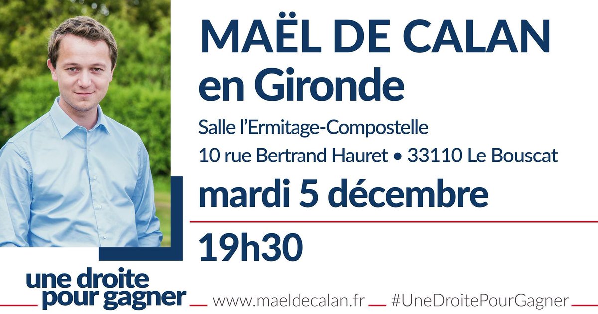 MathieuDelomier's tweet photo. N'oubliez pas que demain  @MaeldeCalan est en #Gironde . On vous entend nombreux !#UneDroitePourGagner #AvecMael https://t.co/0sOPq1xllR