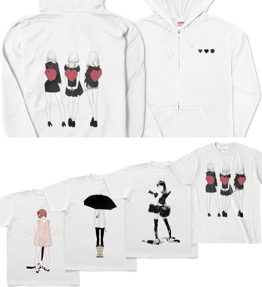 「【お知らせ】
boothでのグッズ一般販売を開始しました。Tシャツとパーカー合計」|爽々のイラスト