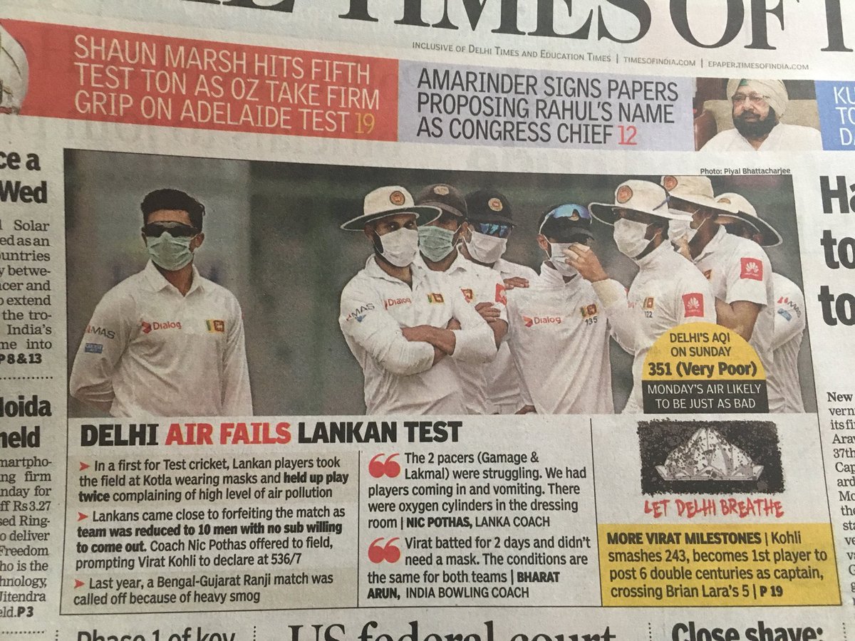 KVJayantRao's tweet photo. How is that another country has to tell us “dude your air stinks” and our cricketers are just oblivious to this. @BCCI take care of your athletes. Don’t risk lives. Take a stand. https://t.co/wWFZuvoBnB