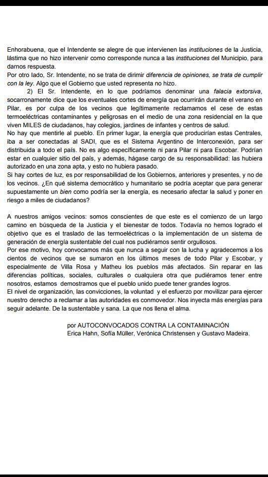 gualma's tweet photo. Sr. Intendente @NicoDucote. No se trata de diferencias de opiniones, se trata de derechos, de cumplir con La Ley. Los Autoconvocados contra la Contaminación en Pilar comunicamos:  #NoalasTermoelectricas https://t.co/YnEpEv1kB9 https://t.co/BqceEkMVTV