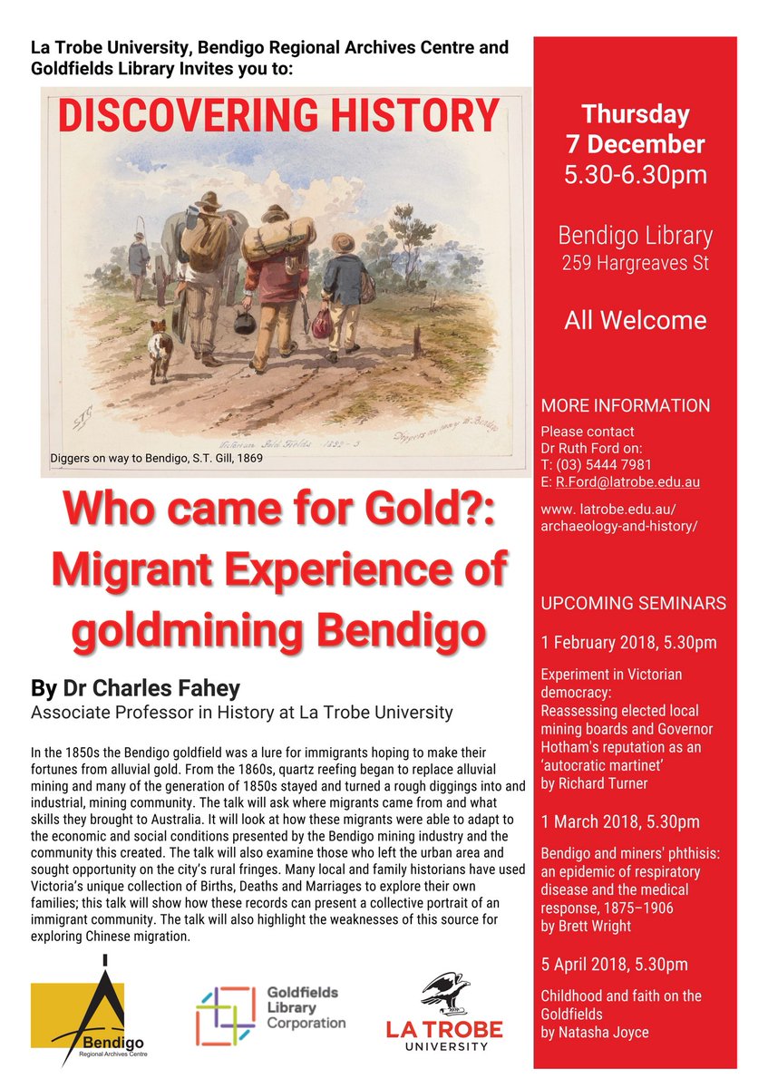 One for the history buffs. All welcome to attend this public seminar by our very own Dr Charles Fahey. <a href="/BendigoLibrary/">Bendigo Library</a>