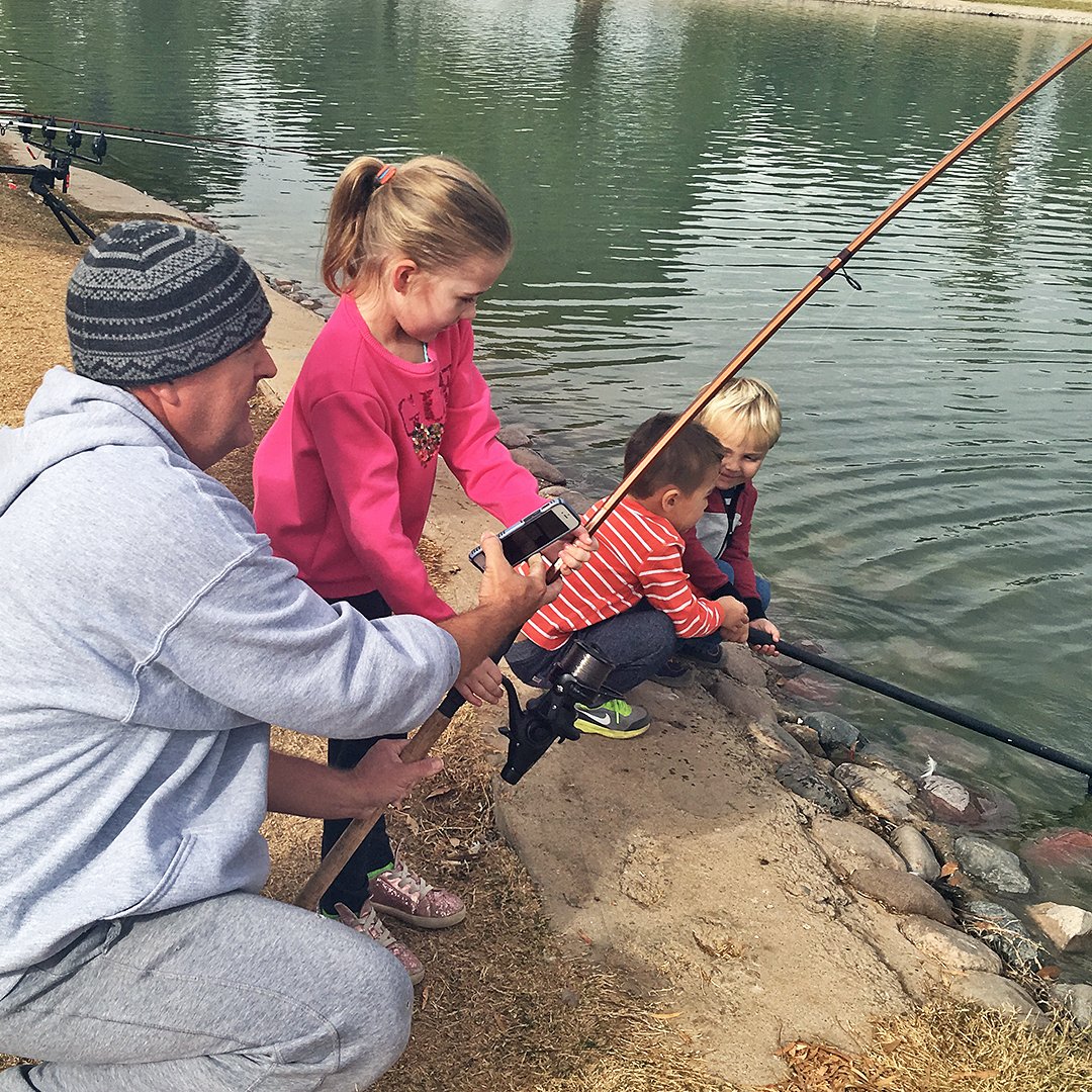 tightlinesgame's tweet photo. The Tight Lines board game supports #kidswhofish. A fish on, a bend in the rod, a girl reeling in her first carp, and a couple of cheeky 3-year old boys on the net. That all adds up to a great time. #boardgameandapp #inyournet2018 @Take_Me_Fishing @azgfd https://t.co/2rl0RYhG9g