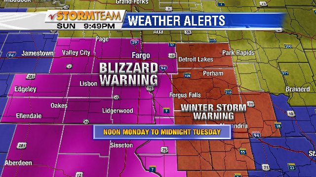 ValleyNewsLive's tweet photo. From the Valley News Live Stormteam: Blizzard and Winter Storm Warnings for the Southern Valley and Lakes Country are now in effect from noon Monday to midnight Tuesday. #VNLStormteam https://t.co/TKFwTsPp2p