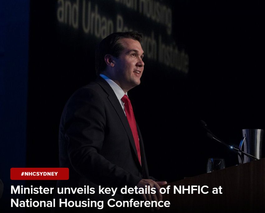 AHURI_Research's tweet photo. At #NHCSydney, the Hon @MichaelSukkarMP announced key details of the Gov's housing package, including that the Commonwealth will guarantee bonds issued by the new National Housing Finance and Investment Corporation (NHFIC) to community housing providers: https://t.co/3mgPNaBdWK https://t.co/PYmLIiO3ly