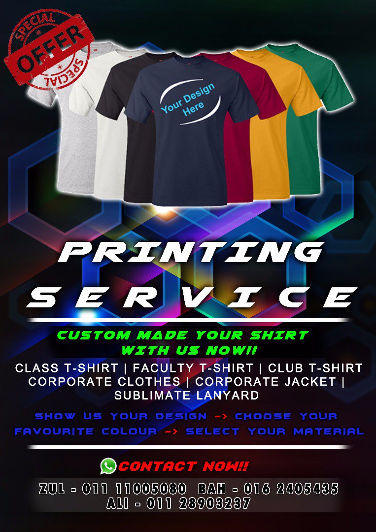 sukam_utm's tweet photo. Nak buat baju kelas??  Tapi tak tahu kat mane dan murah?? 

Haaa.. Ni haa.. Printing services murah untuk UTM student.. Dijamin termurah.. 

Apa lagi jom contact bro2 kat bawah ni.. 😊 https://t.co/3TKjtWGWQL