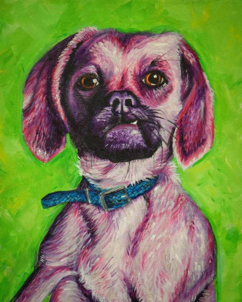 chelzart's tweet photo. “Porky the Puggle”
.
Do you wanna honor your fur baby by having a dog portrait painted?! Well you’re in luck because pet portraits are my specialty! 🐶💕
.
.
.
.
.
#Chelzart #CreatingColorfully #LivingColorfully #painting #painter #art #freelance #artist #RiversideCA #socal #w… https://t.co/et3U4bevhQ