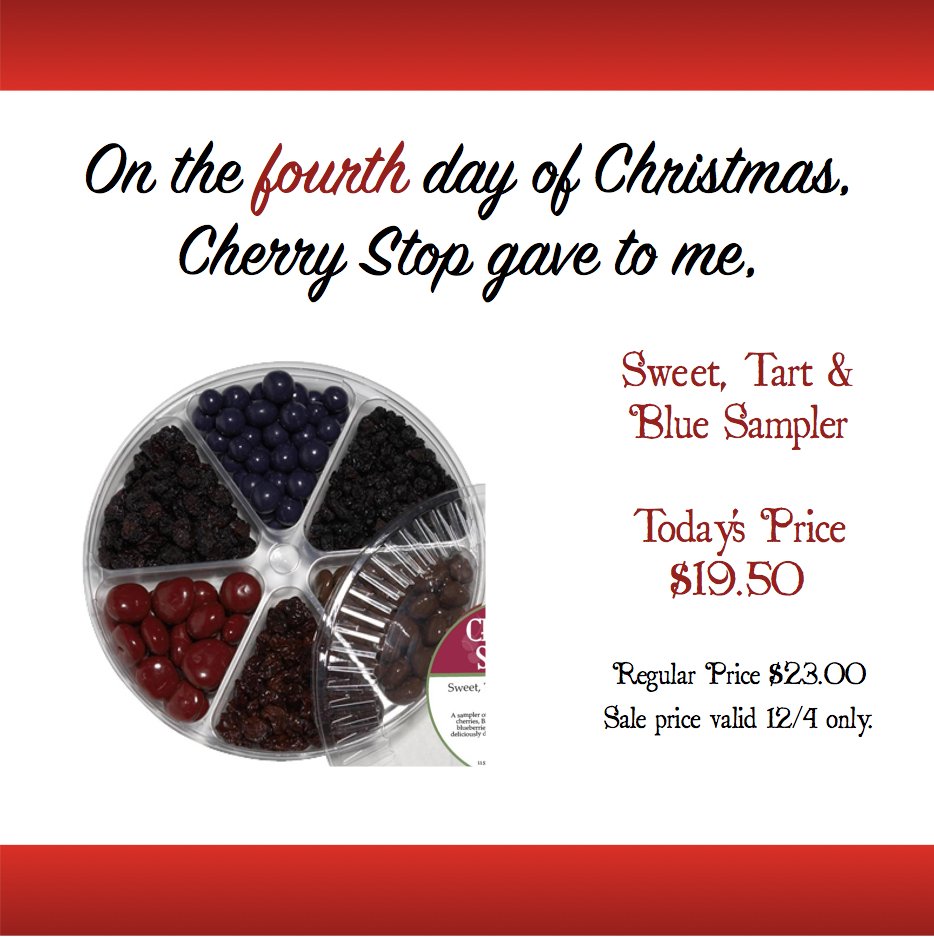 cherrystop's tweet image. On the 4th day of #Christmas, share #TCMI with the whole office. Sweet, Tart &amp;amp; Blue Sampler has something for everyone to enjoy. ow.ly/IPvy30gUqHq