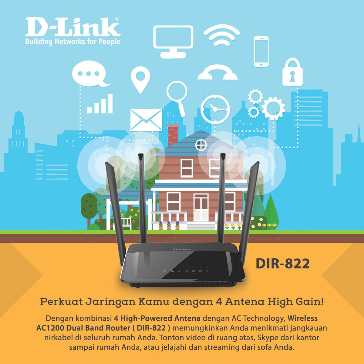 DlinkID's tweet photo. Jaringan router mu rendah? Ganti aja dengan DIR-822 yang dapat memperkuat jaringan mu dengan 4 High-Gain Antenna nya!
.
.
.
#DLinkID #Dlink #Router #WirelessAC #Smarttech #tech https://t.co/LFI8HPOpcu