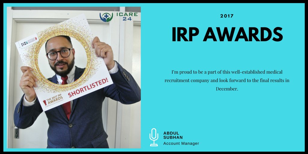 iCare24Group's tweet photo. Countdown to the IRP Awards 2017
3 Days until the big day our 10 representative staffs are geared up &amp; ready to shine! #IRPAwards #iCare24 https://t.co/9HQ5hamZss