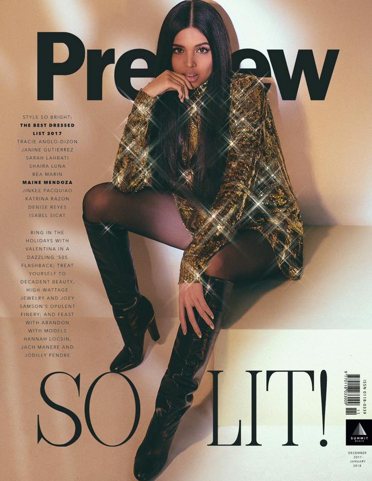 SummitMedia_PH's tweet photo. .@mainedcm fronts @previewph's Dec-Jan issue—the #PreviewBestDressed issue. Also on this year's list: Tracie Anglo-Dizon, Janine Gutierrez, Sarah Lahbati, Shaira Luna, Bea Marin, Jinkee Pacquiao, Katrina Razon, Denise Reyes, and Isabelle Sicat. #MaineForPreview #MaineMendoza https://t.co/GGY2e8WN3z