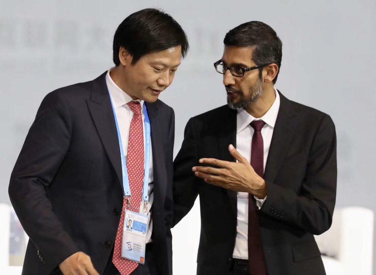 solrexperts1's tweet photo. The Two Titans Together!  

Xiaomi founder CEO Lei Jun with Google CEO Sundar Pichai at World Internet conference. 

Two leaders whom we personally admire and look up to! One is investing in India and one belongs to our great nation. 

#SolrX #MondayMotivaton #Xiaomi #Google https://t.co/cUS8hzc0fH