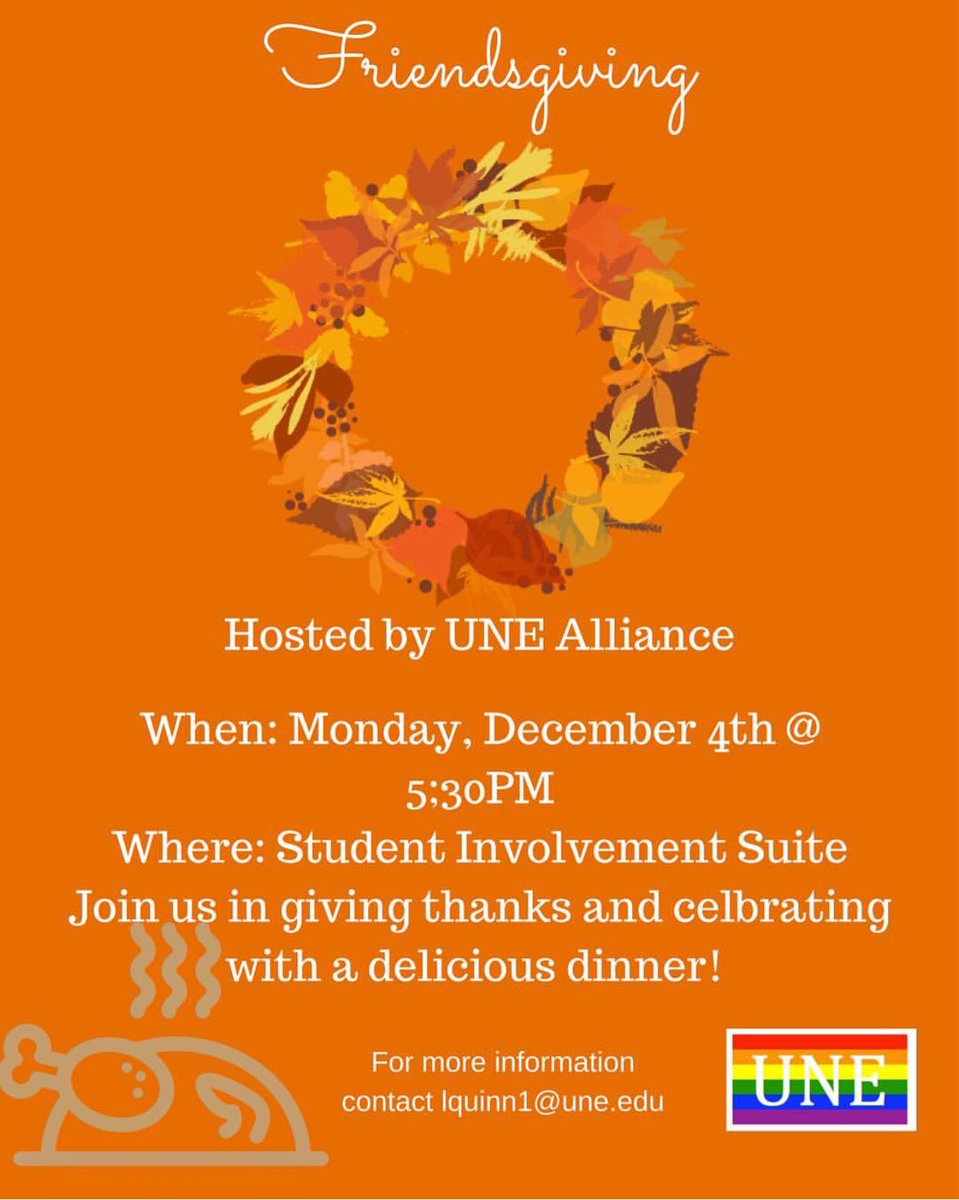 Give a belated thanks and have a yummy dinner with us tomorrow! We will meet you in the Student Involvement Suite in the Campus Center at 5:30 pm. Don’t forget your potluck and winter clothing contributions if you’re able 💖🦃
