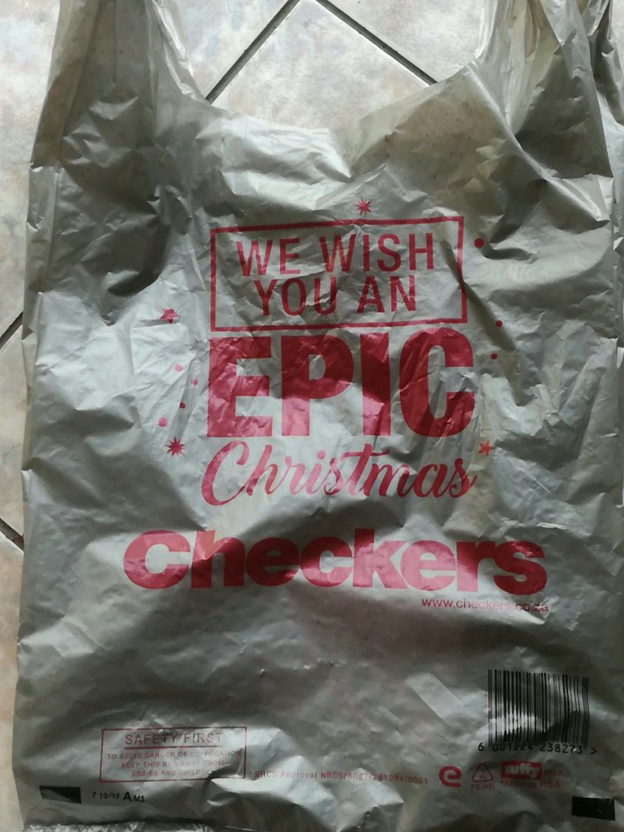 glen_smith's tweet photo. @CheckersSA awesome Christmas message, but  do something about the manufacture of your plastic bags, everything I bought yesterday now has a horrible chemical smell that was transferred from these bags https://t.co/V6ck2OF7hC