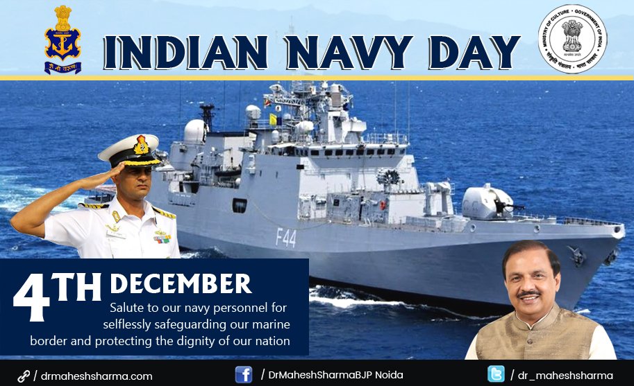 dr_maheshsharma's tweet photo. Salute to our braveheart @indiannavy personnel for their courage, and undying spirit to safeguard our marine border, and protect the dignity of our Nation #NavyDay https://t.co/4Vj1huyWD0