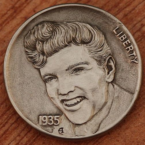 Hobo_Nickel_Soc's tweet image. #OTD 12/3/1968 #Elvis!  #ElvisPresley's so-called comeback special, aired on NBC-TV. #HoboNickel #CoinCarving by #AlekseySaburov @SaburovArt