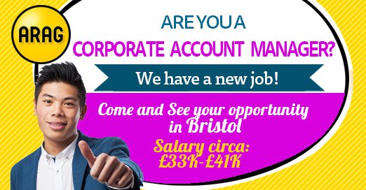 ARAG_UK's tweet photo. We are now #recruiting for a new Corporate Account Manager to join our #BTE #Sales team! Interested? To read the #roleprofile, please click here>> https://t.co/BjaSrAiKw4 or #apply today at: jobs@arag.co.uk #bristol #jobs https://t.co/RaY68FIWYR
