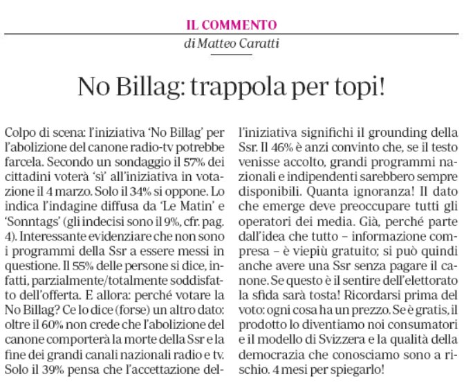Non lasciatevi fregare: la sola certezza del Sì è la chiusura delle radioTv. Tutto il resto sono solo idee e promesse.

#NoBillagNoCH#NoNoBillag