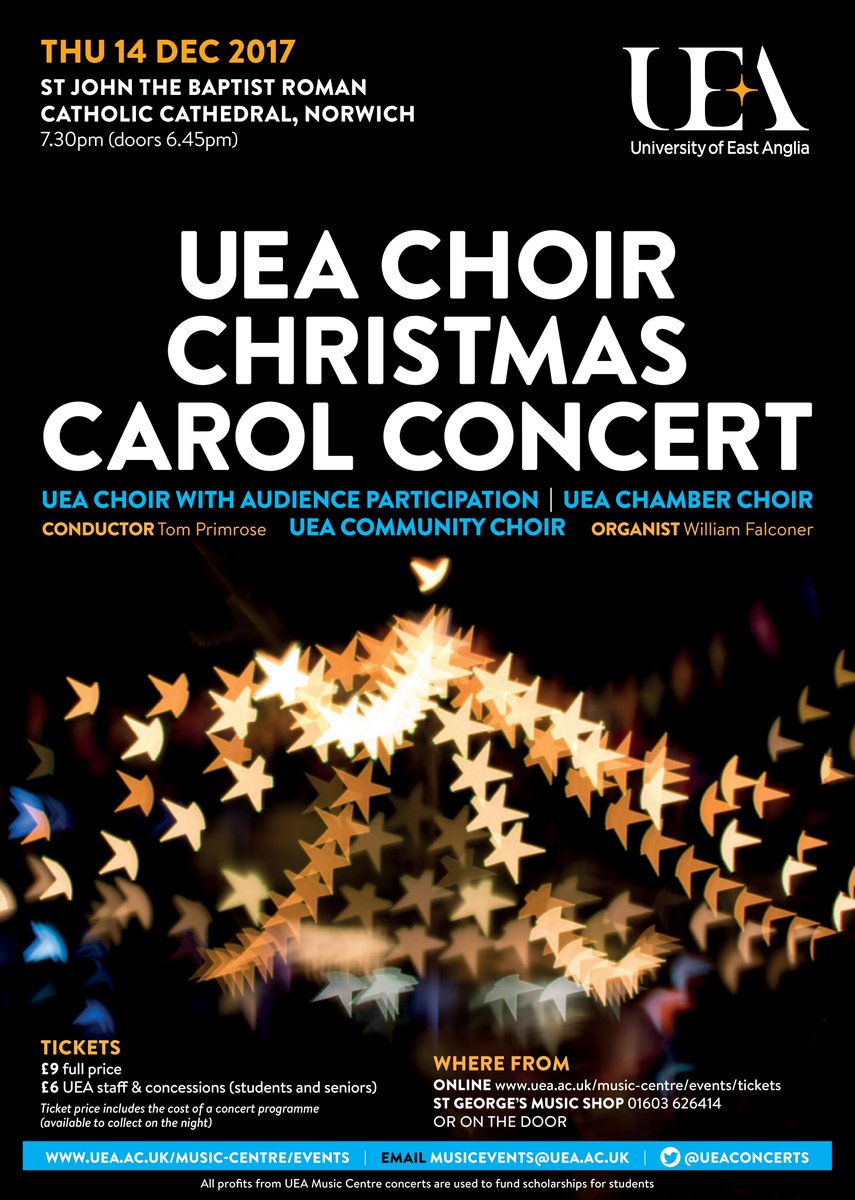 #UEA's Christmas Carol Concert takes place on Thurs 14 Dec at 7.30pm 🎶 🎄
Less than 100 tickets left! Book your tickets now from @ueaconcerts: ow.ly/6QIV30gZv9W