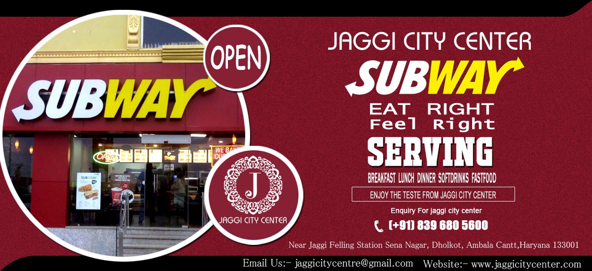 Jaggicitycenter's tweet photo. Subway is at jaggi city center @Jaggicitycenter jaggicitycenter #subwayjaggicitycentetr #subwayjaggicitycenterambalacant #subwayjaggicitycenternh1highwayambalacant #subwaybreakfast #subwaybreakfastjaggicitycenter https://t.co/a12zBuzOsh