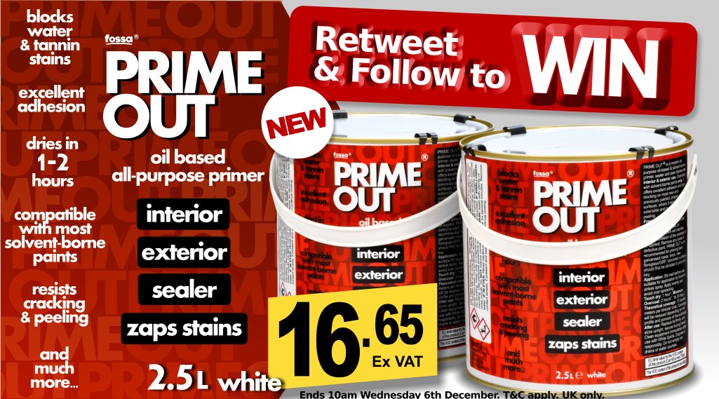 WIN 2 x 2.5L Fossa PRIMEOUT worth over £33 <a href="/decoratingdirec/">Decorating Direct</a>  RT &amp; F to Enter.  Ends 10am Wed 6th Dec 2017. decoratingdirect.co.uk/viewprod/f/FOS…